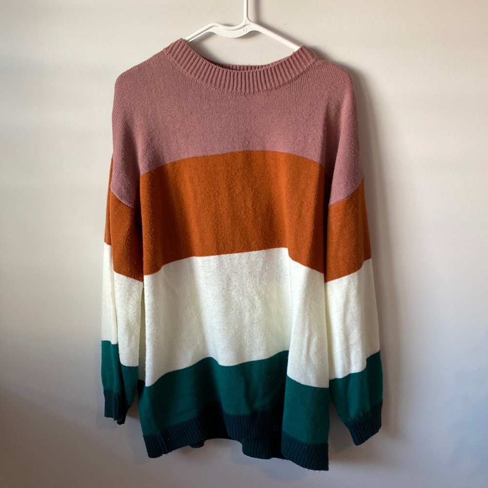 Striped, mock turtle neck sweater